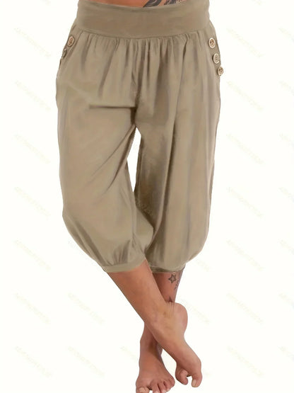 Plus Size 1XL-5XL Womens Elastic Waist Crop Sweatpants with Pocket Loose Casual Summer Capris Rolled Bottoms Cropped Pants