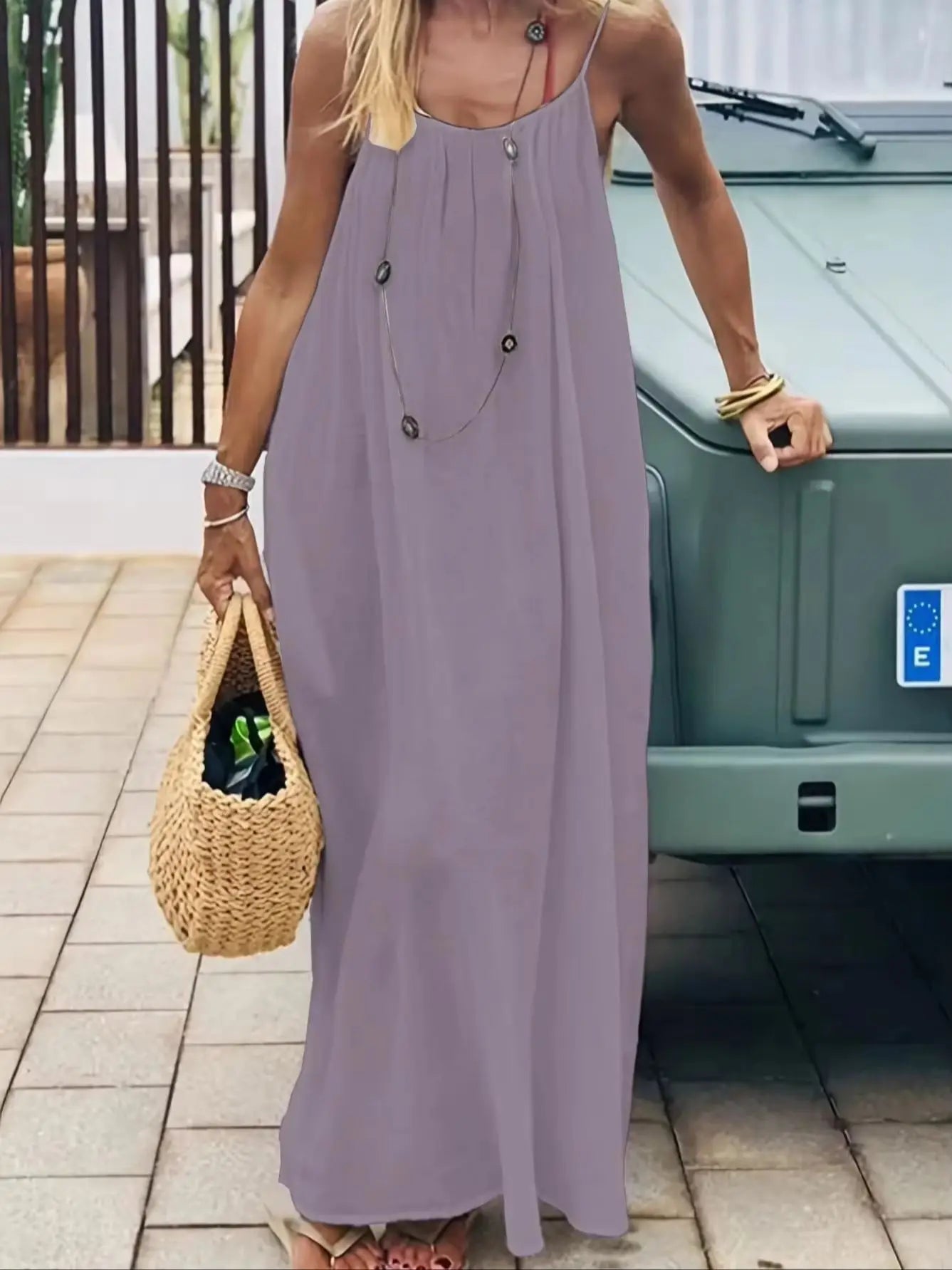 Women's 2026 Summer Ice Silk Crepe Maxi Dress, Solid Color Backless Ruched Spaghetti Strap Casual Long Dress for Beach Vacation