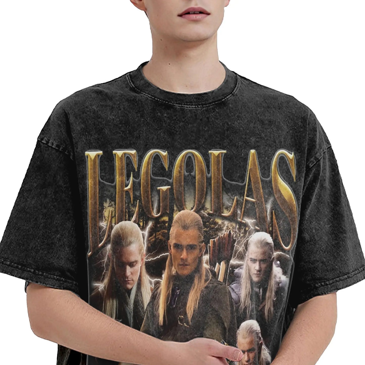 Washed T Shirts L-Lords Of The R-Rings Legolas Hip Hop Fashion T-Shirt Oversize  Streetwear Cotton Tops Tees for Men Women