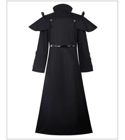 Men's Black Cosplay Costume, Long Coat & Leather Outfit for Game Character, Halloween Carnival Party Wear