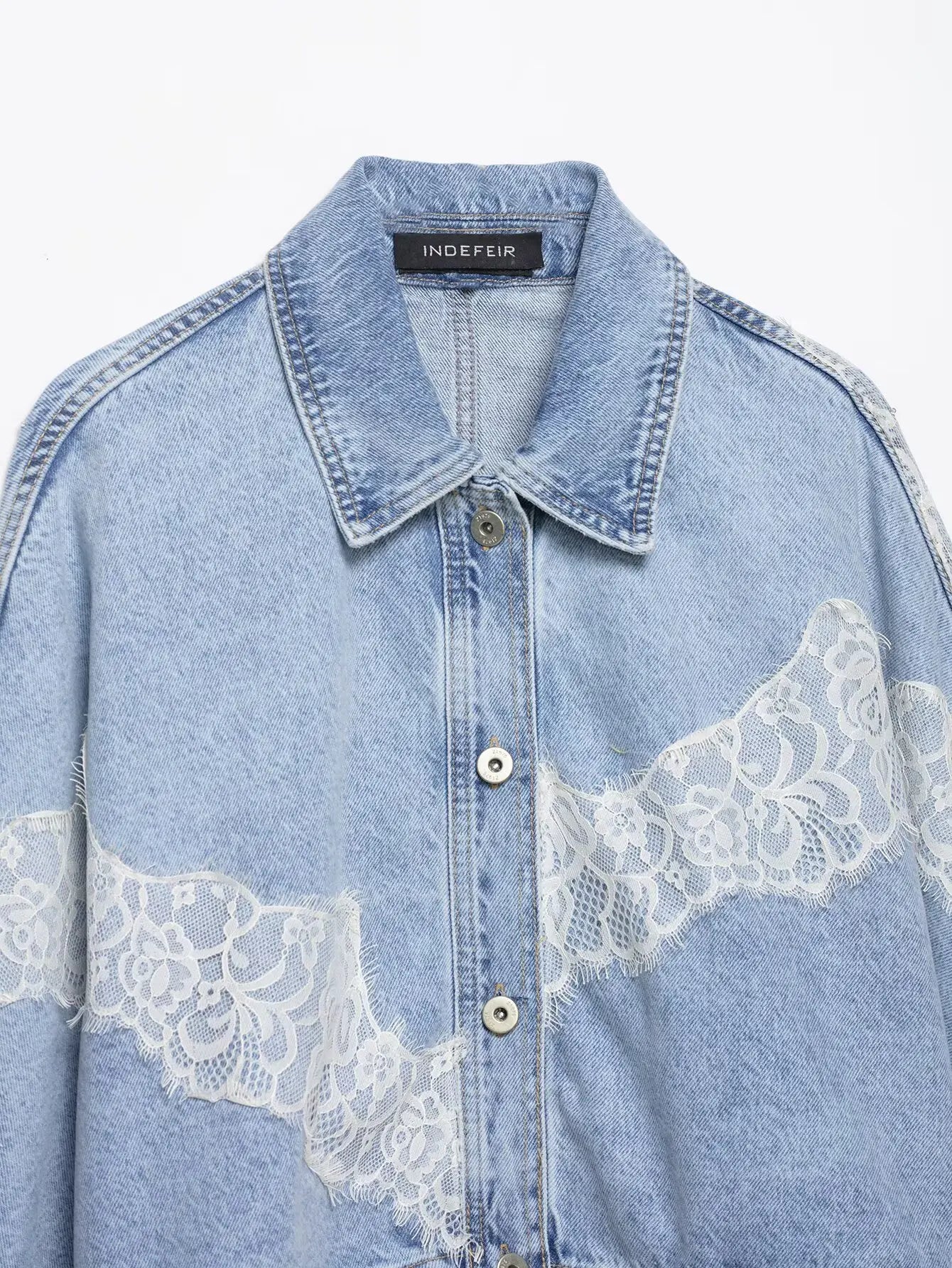 Willshela Women Fashion Denim Lace Patchwork Single Breasted Jackets Vintage Lapel Neck Long Sleeves Female Chic Lady Outfits