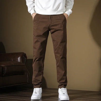 2024 New Men's Cotton Slim Casual Pants Korean Style Stretch Straight Fashionable Solid Color Versatile Casual Trousers Male