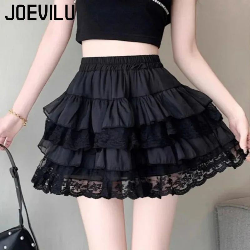 Gothic Lace Tutu Skirt Elastic Sexy Lace Mini Tulle Skirts Party Club Dancer Wear Black Bottoms High Street Y2k Women Clothing