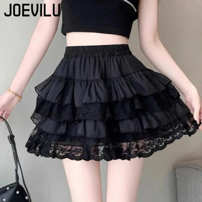 Gothic Lace Tutu Skirt Elastic Sexy Lace Mini Tulle Skirts Party Club Dancer Wear Black Bottoms High Street Y2k Women Clothing