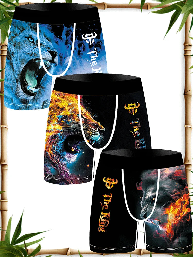 3Pcs Lion Wolf Print Men Underwear Boxers Men's Novelty Underpants