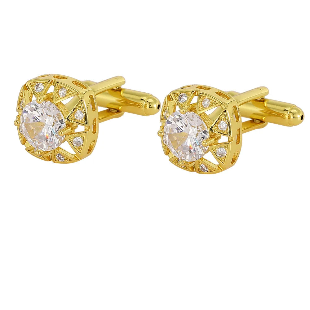 Men Luxury Vintage Metal Cufflinks Zircon Cuffs French Square Buckle Shirt Crystal Copper Cuffs
