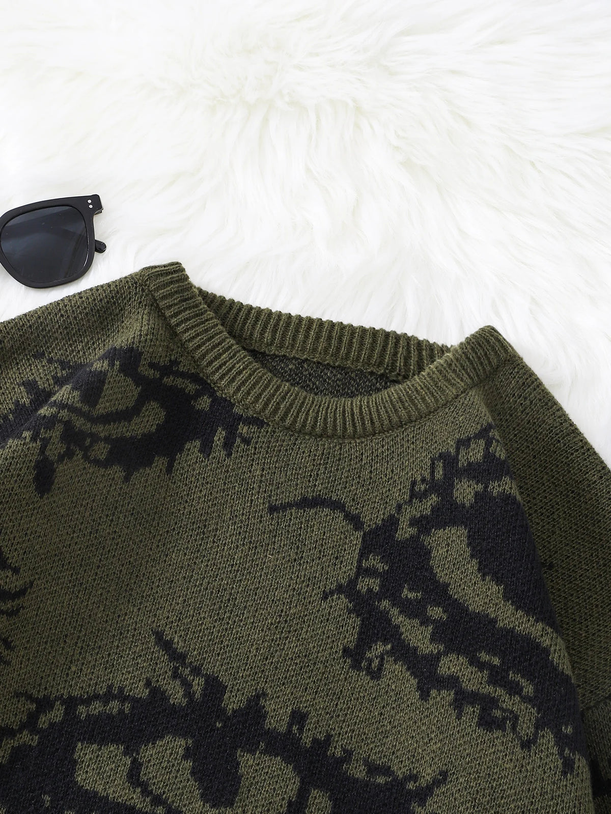 New Trendy Autumn and Winter Abstract Eye Jacquard Pattern Pullover Sweater Casual Round Neck Knitted Men's Pullover