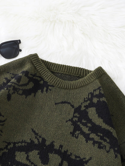 New Trendy Autumn and Winter Abstract Eye Jacquard Pattern Pullover Sweater Casual Round Neck Knitted Men's Pullover