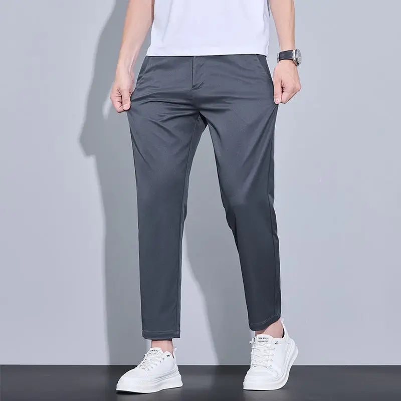2026 New Spring Summer Ankle-Length Pants Men Straight Fit Fashion Thin Brand Clothing Solid Color Casual Trousers Male 28-38