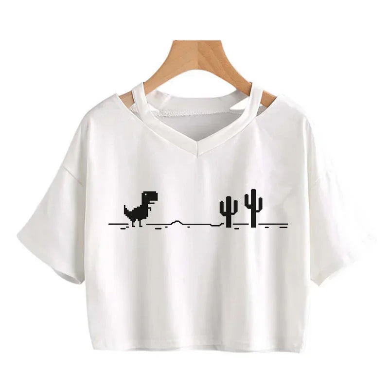 2000s Y2k Print Women Tee Shirt Harajuku Gothic Cropped Mange Tshirt Funny Graphic T-shirt Korean Style Casual Crop Tops Female