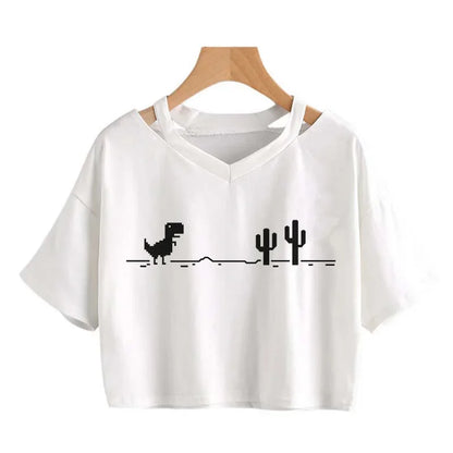 2000s Y2k Print Women Tee Shirt Harajuku Gothic Cropped Mange Tshirt Funny Graphic T-shirt Korean Style Casual Crop Tops Female