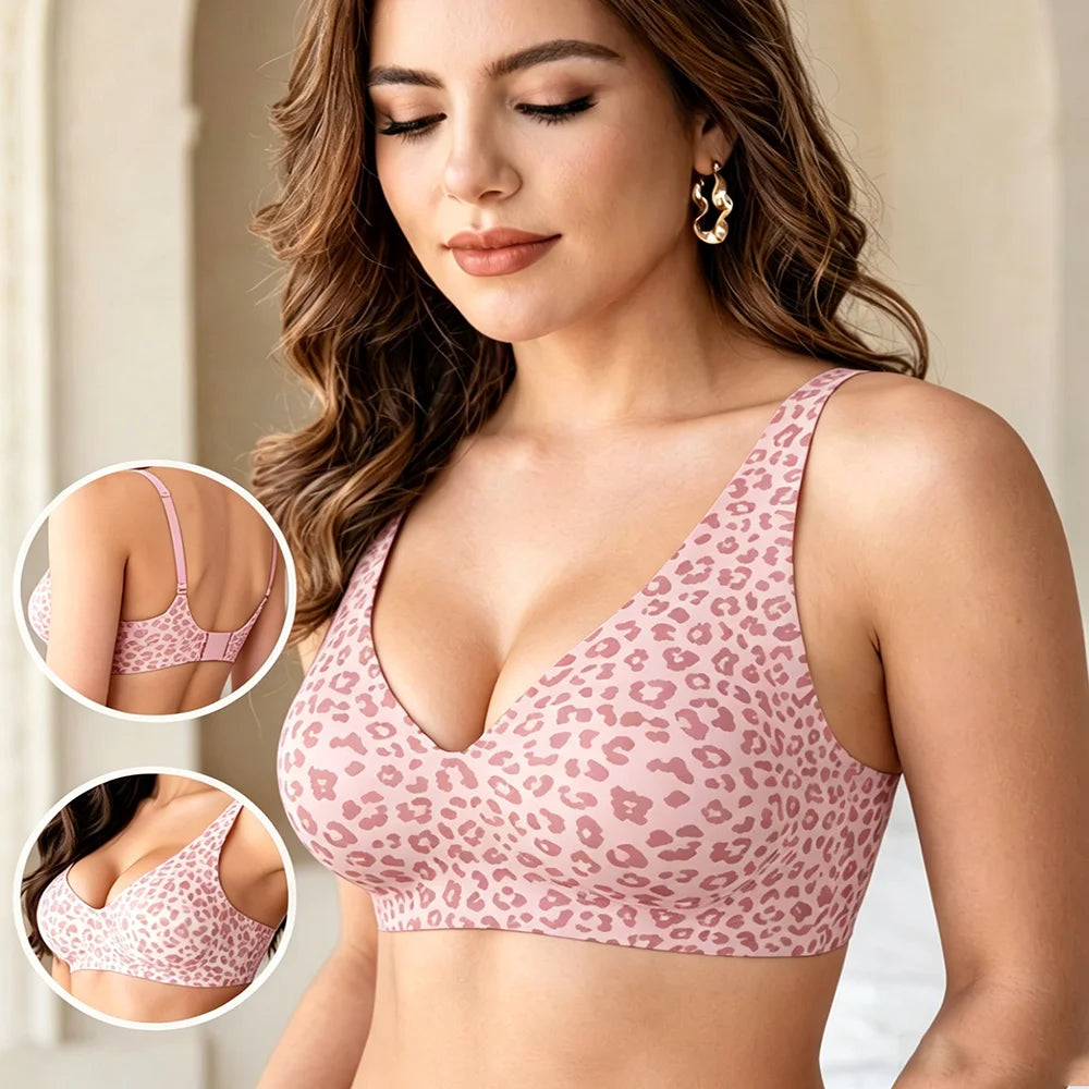1Pcs Leopard Print Seamless Wireless Bra, Full Coverage Push Up Bralette