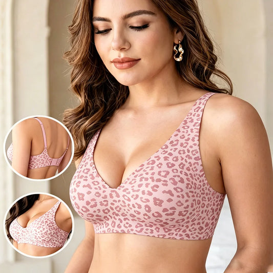 1Pcs Leopard Print Seamless Wireless Bra, Full Coverage Push Up Bralette