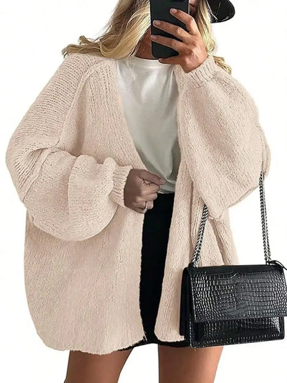Cardigan Sweaters For Women Oversized Fall Long Sleeve Lightweight Knit Cardigans Winter Clothing Open Front Solid Color Crochet Lantern Sleeve Coat