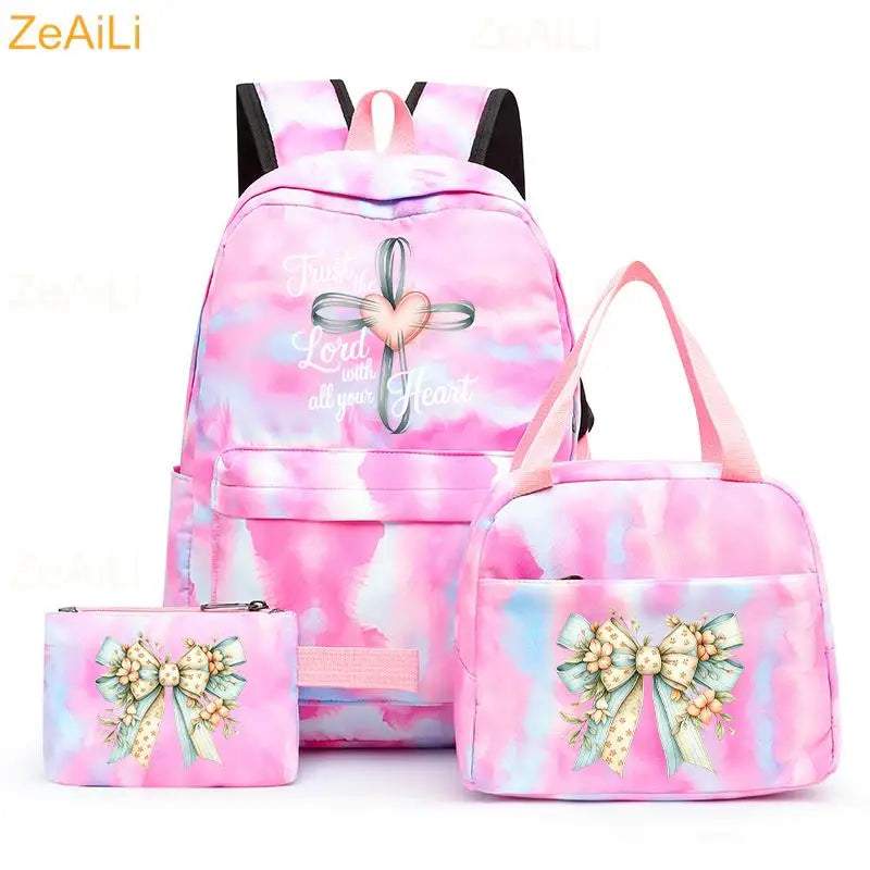 3pcs White Puppy Maltese Dog Colorful Backpack with Lunch Bag for Women Student Teenagers Rucksack Casual School Bags Sets