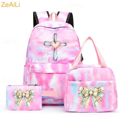 3pcs White Puppy Maltese Dog Colorful Backpack with Lunch Bag for Women Student Teenagers Rucksack Casual School Bags Sets