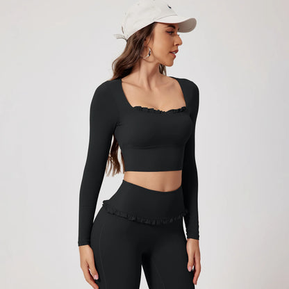 New Summer 2Pcs Women Gym Yoga Female Outfit Outdoor Sports Quick-Dry Long-Sleeved Shirt Set Woman Two-Piece Suit Sportswear