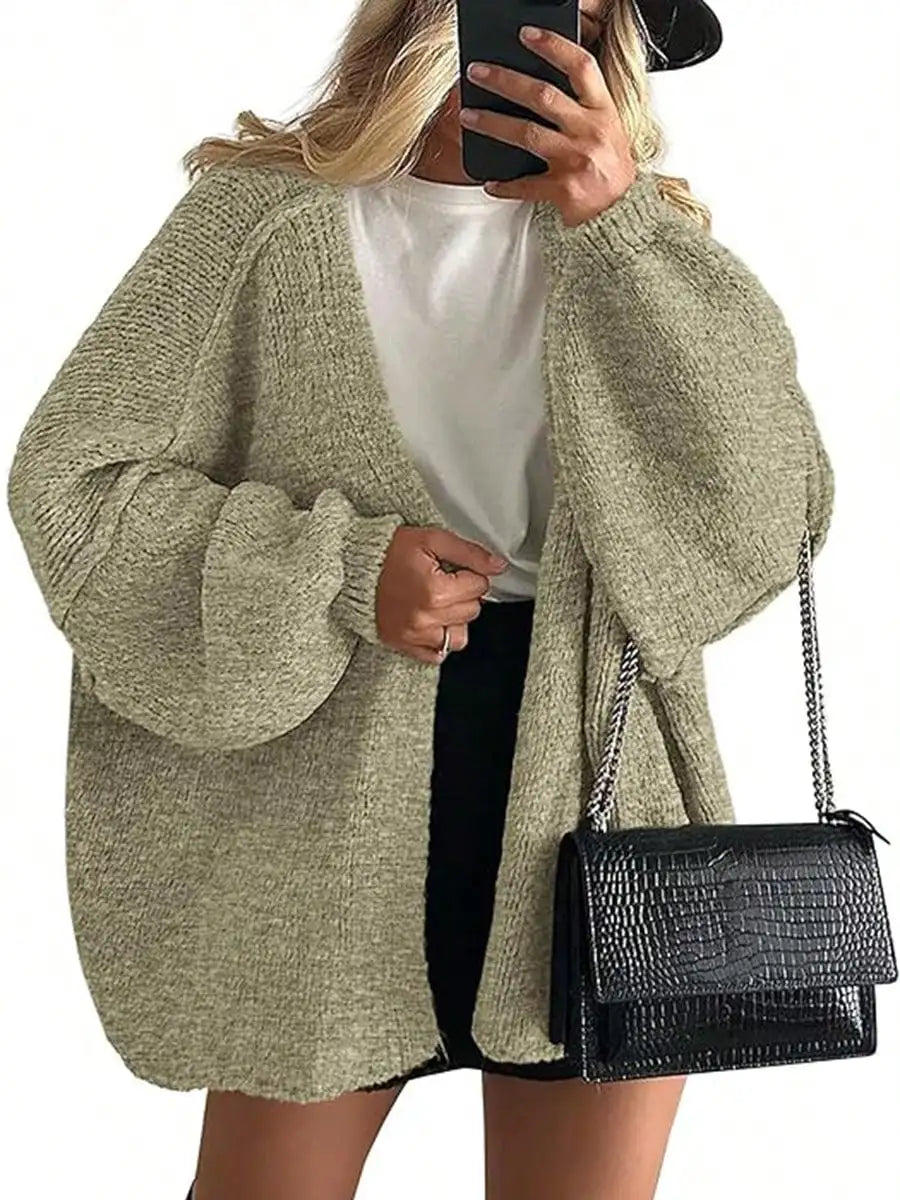 Cardigan Sweaters For Women Oversized Fall Long Sleeve Lightweight Knit Cardigans Winter Clothing Open Front Solid Color Crochet Lantern Sleeve Coat