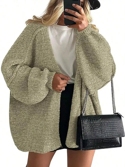 Cardigan Sweaters For Women Oversized Fall Long Sleeve Lightweight Knit Cardigans Winter Clothing Open Front Solid Color Crochet Lantern Sleeve Coat