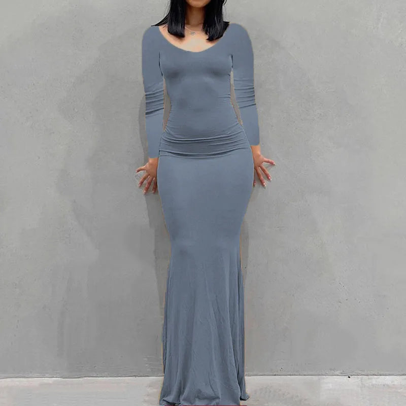 New women's dress long skirt casual slim long-sleeved home dress