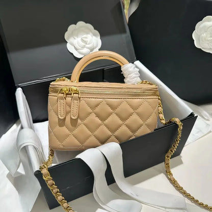 Channeled Bag Women designer makeup bag High Quality Sheepskin Diamond Lattice Handle Vanity Box Tote Bags Crossbody Shoulder Co
