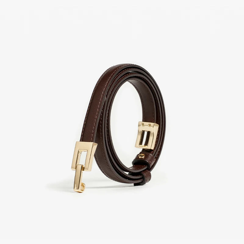 BEAUTODAY Brown Belts Women Genuine Leather Solid Slender Ladies Designer Jeans Dress Brand Accessories Waistband 91092
