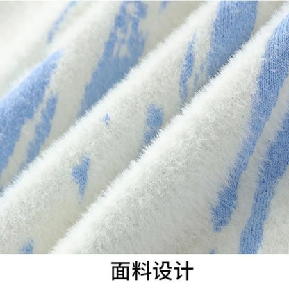 Winter Men's Thickened Fleece Sweater Irregular Jacquard Pattern Casual Round Neck Pullover Tops Striped Soft Knitted Sweaters