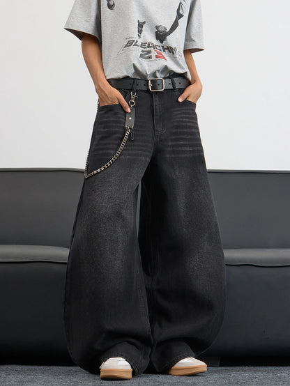 UP.THE Men's Black Baggy Wide Leg Jeans, Y2K Hip Hop Streetwear Denim Pants with Back Embroidery,
