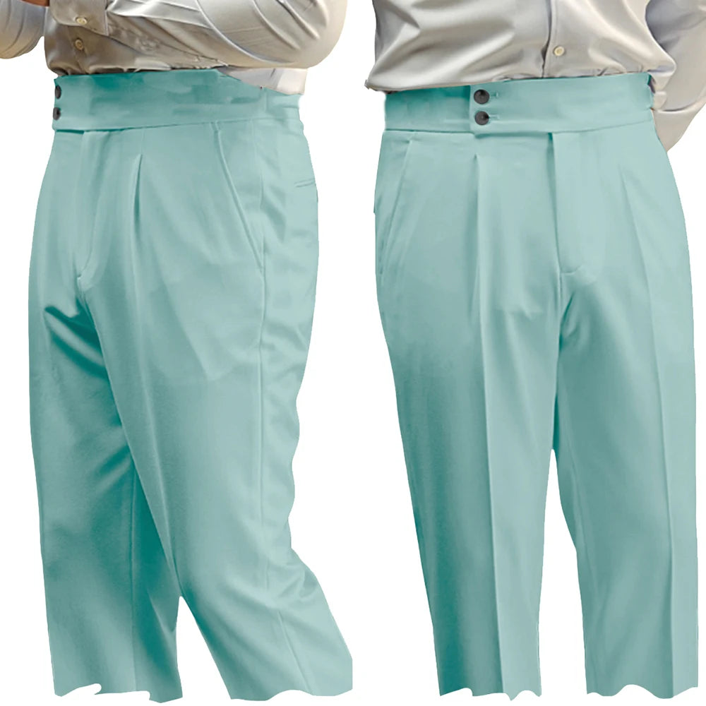 New Casual Solid Color Suit Trousers Men Spring Trendy Belt High Waist Pants Male Business Office Fashion Pleated Straight Pants