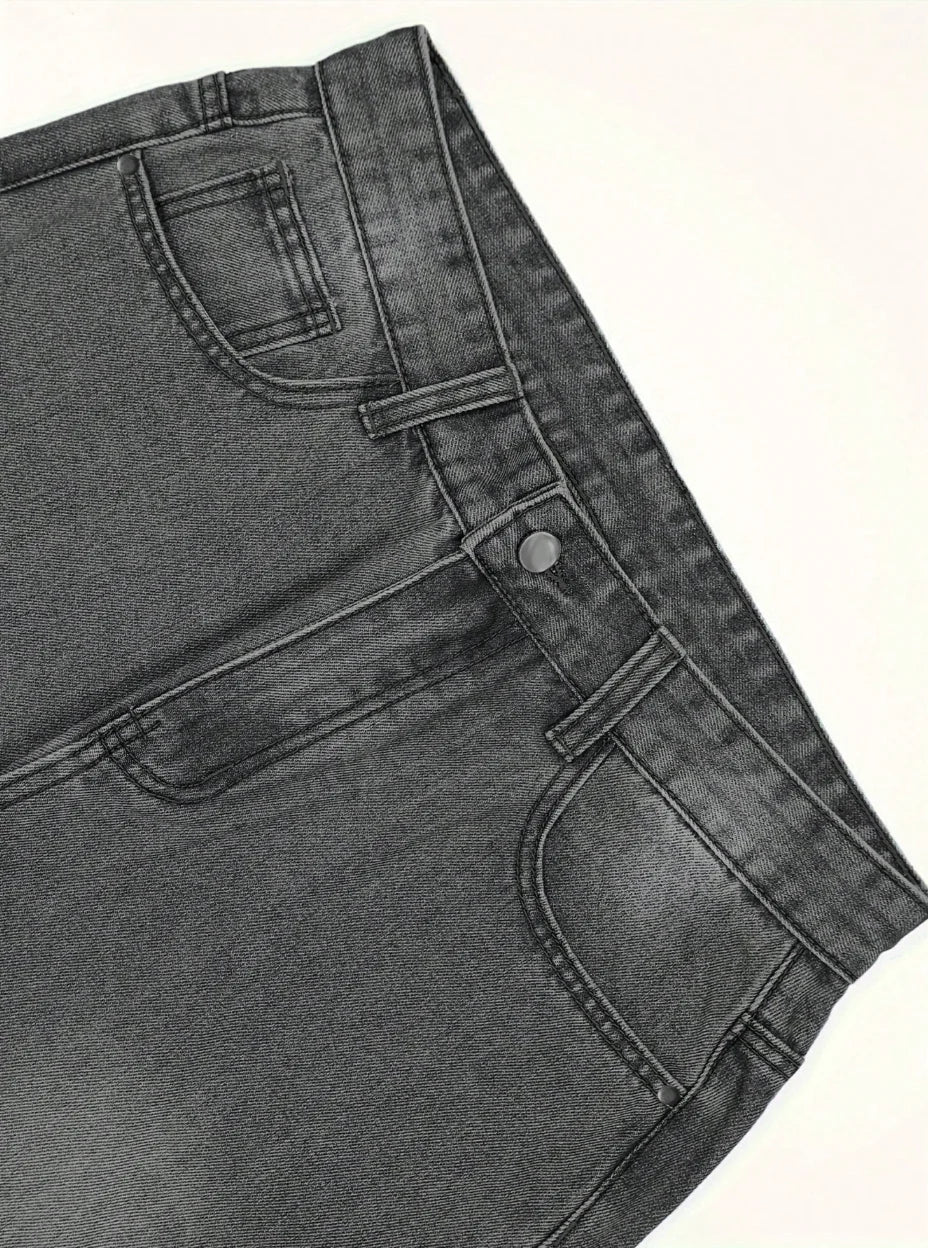 MEN Anime Spring Casual Solid Color Star Patched Casual Jeans With Pockets, School