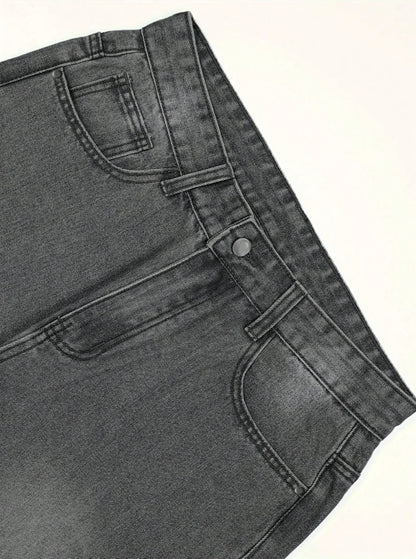 MEN Anime Spring Casual Solid Color Star Patched Casual Jeans With Pockets, School