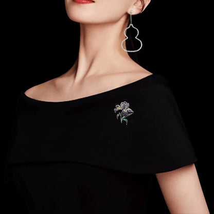 Luxury Handmade Iris Flower Brooch Sparkling Purple Zircon Vintage Lapel Pin Women Suit Coat Wedding Party Daily Jewelry Gift