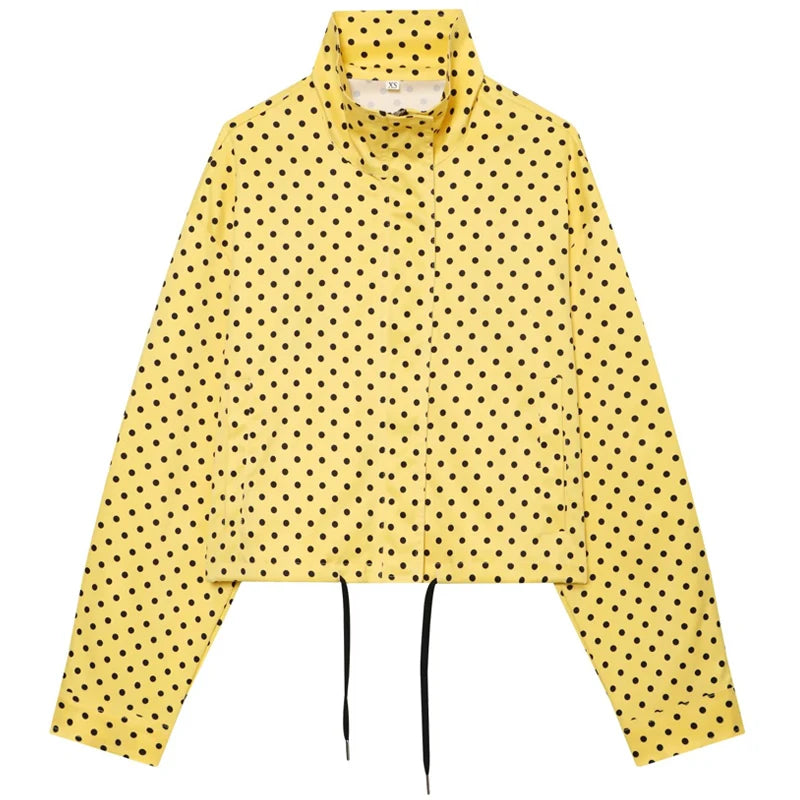 HXAO Polka Dot Bomber Jacket Women's Jackets Demi-Season Oversized Long Sleeve Top Outerwear Aviator Plus Size Zip Up Crop Coats