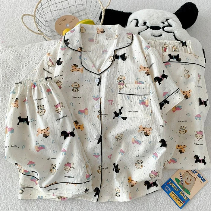 Polka Dot Elegant Women 3PCS Pajama Set Sleepwear Pajama Set Top and Pant with Shorts 3 Piece Set Home Suit Sweet Outfits Y2K