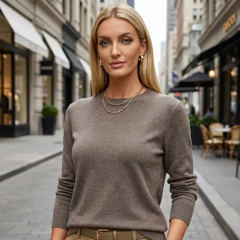 Women's Fashionable Wool Blend Sweater, Long-Sleeved with a Round Neck,