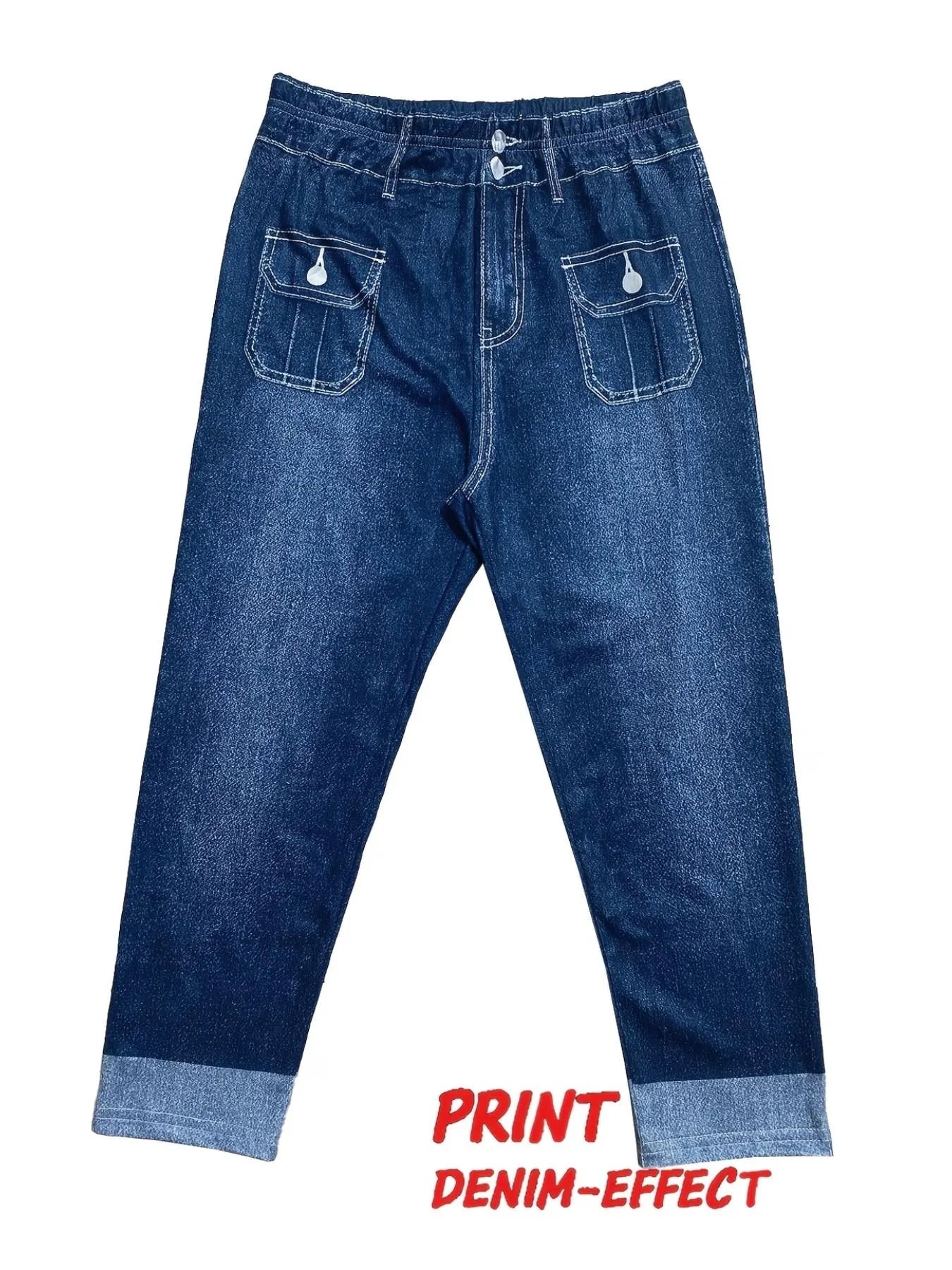 7188Women's faux denim printed capri leggings, non-denim casual skinny pants, thin breathable sports casual yoga pants