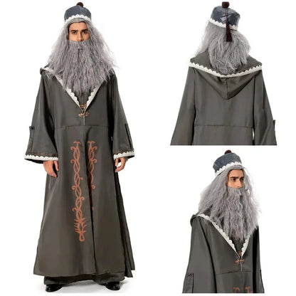 2025 Dumbledore Robe Halloween Cosplay Costume with Hat Wig Full Set for Adult Men
