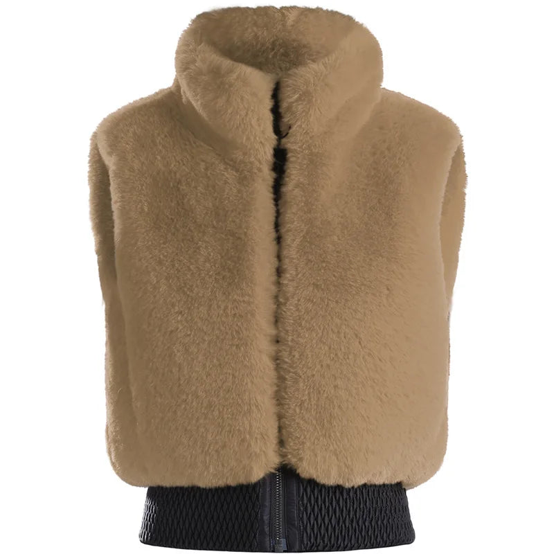 GSOU SNOW Women Fuzzy Faux Fur Vest Coat Ski Jacket Sleeveless Zip Shaggy Waistcoat Winter Daily Warm Outdoor Sport