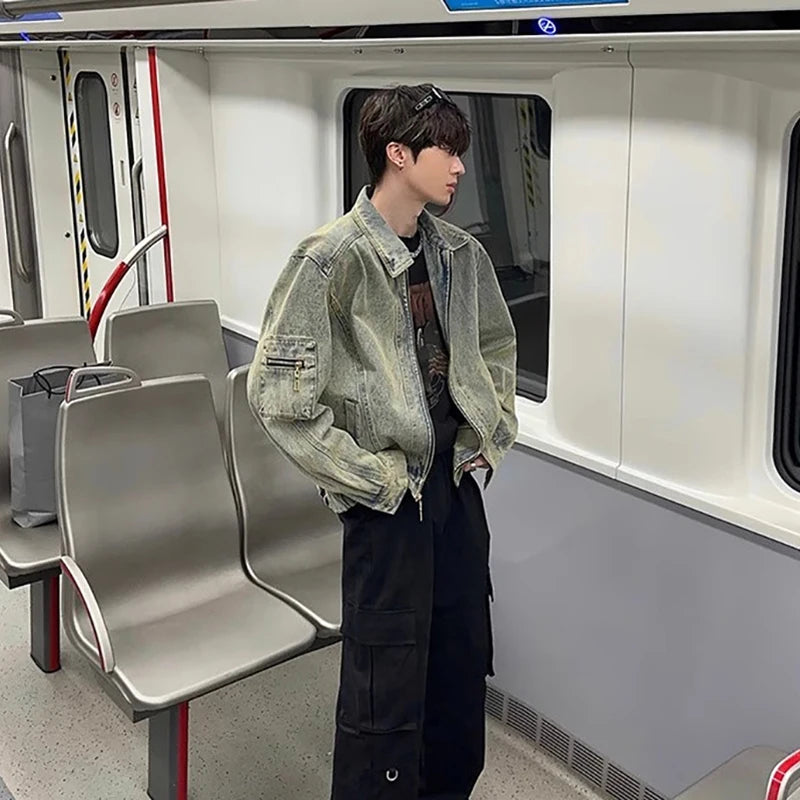 Men's Jeans Jacket Autumn Vintage Washed Casual Denim Jackets Versatile Fashion Korea Style Trendy High Street Outerwear Coat