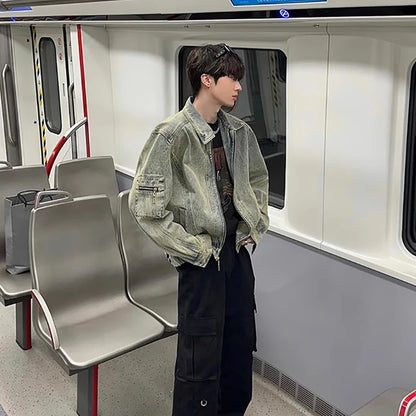Men's Jeans Jacket Autumn Vintage Washed Casual Denim Jackets Versatile Fashion Korea Style Trendy High Street Outerwear Coat