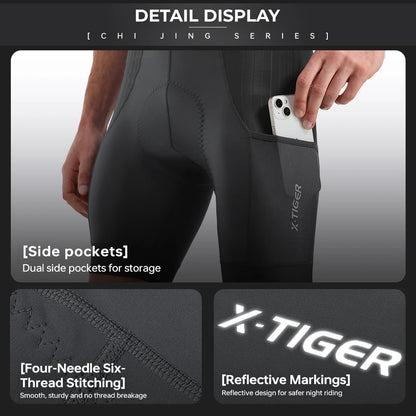 X-TIGER Men Long Distance Cycling Shorts 7 Hour Shock Pad Quick Dry Anti Slip Waistband Night Reflective MTB Bike Shorts