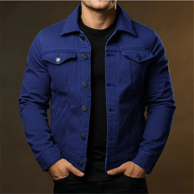 NewMen's Fashion Casual Denim Jackets Spring Autumn Solid Turn Down Collar Streetwear Jean Outwear Coats Male Daily Denim Jacket