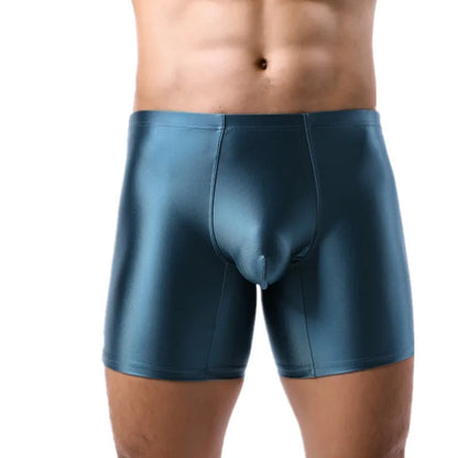 Mens Underwear Boxers Man Solid Slim Ice Silk Extended Leg Boxer Shorts