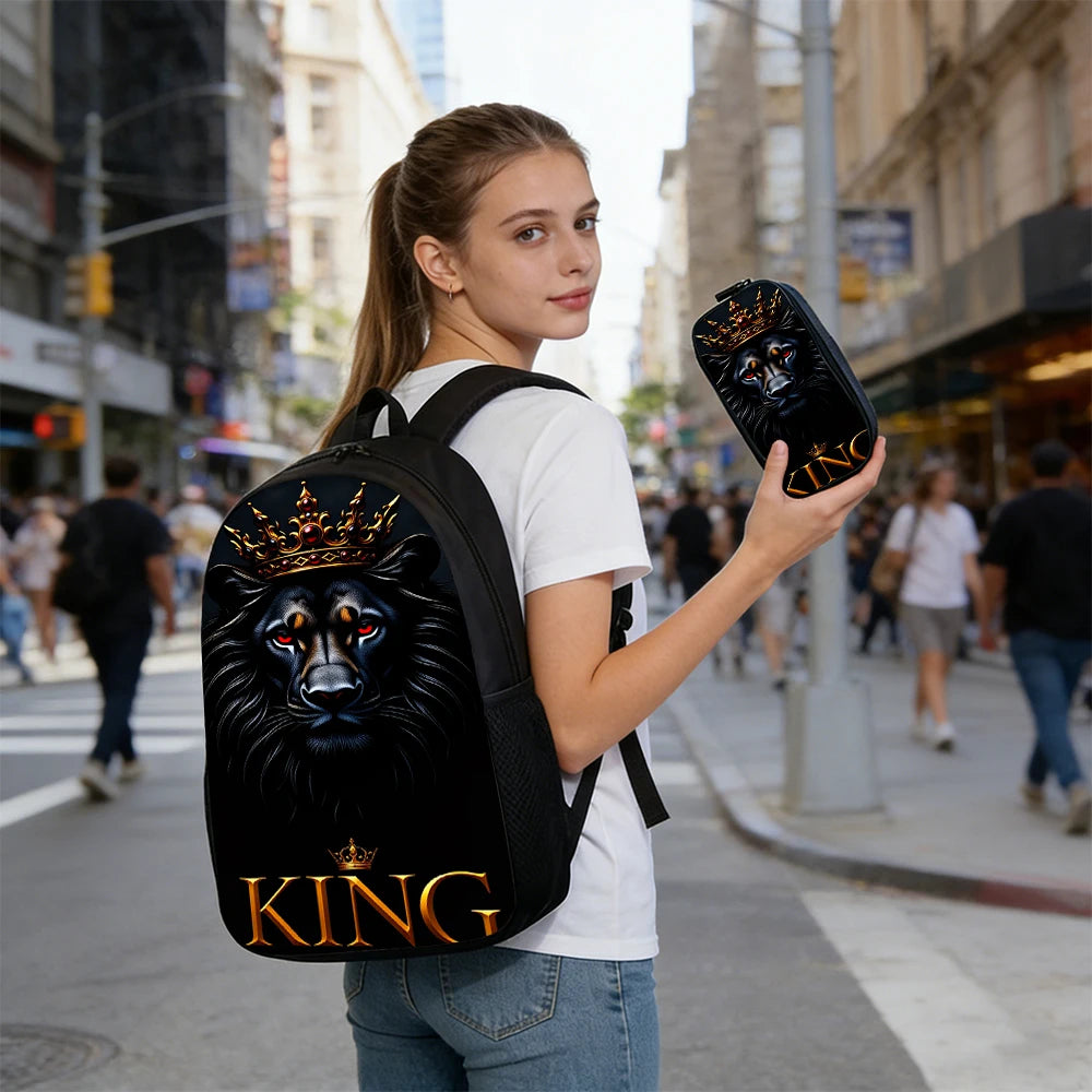 1/2/3/4/5pcs Lion King Pattern Backpack Set - Large-Capacity Casual Backpack with Matching Clutch & Tote Bag for Daily Use