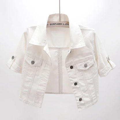 Summer White Short Women Denim Jacket Thin Slim Outerwear Half Sleeve Jeans Jackets Female