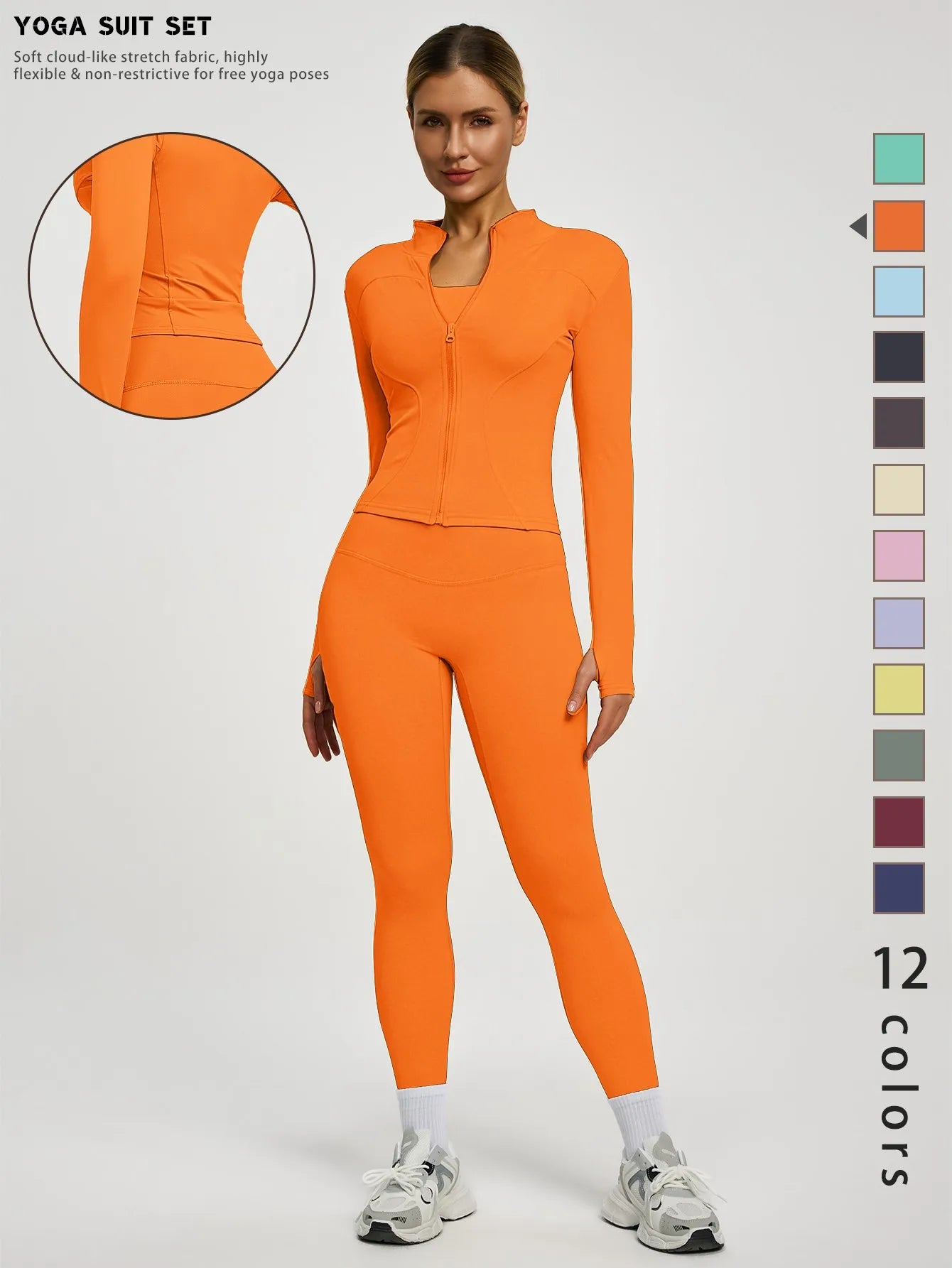 Fitfemme 2Pcs Women's Spring Yoga Sport Suit High Waist Legging Jacket Lifting Running Pants Outdoor Set