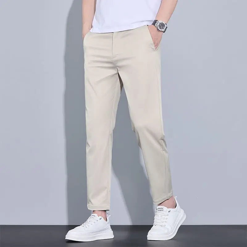 2026 New Spring Summer Ankle-Length Pants Men Straight Fit Fashion Thin Brand Clothing Solid Color Casual Trousers Male 28-38