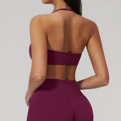 High Intensity Sports Bra Women Hanging Neck Top High Support Push-up Open Back Gym Wear Fitness Bra Yoga Bra Workout Underwear