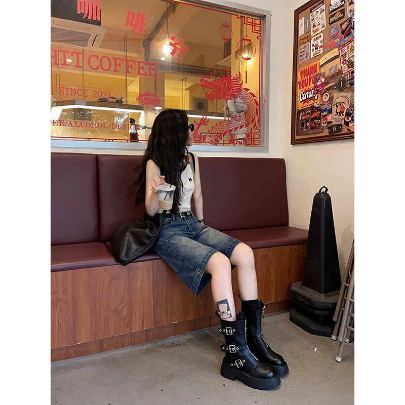 YIBASHU 2026 Summer Women American Retro Boyfriend Jorts Wash Jean Shorts Denim Shorts