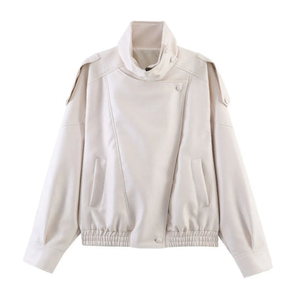 HH Women Autumn Elegant Street Style Coats Woman Asymmetric Button Pocket Long Sleeves Black Loose Zipper Slim Jackets